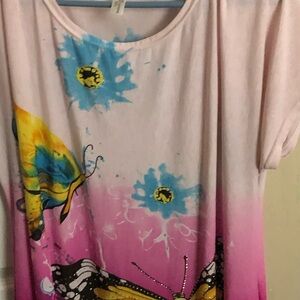 Pink Butterfly Print Women's Blouse